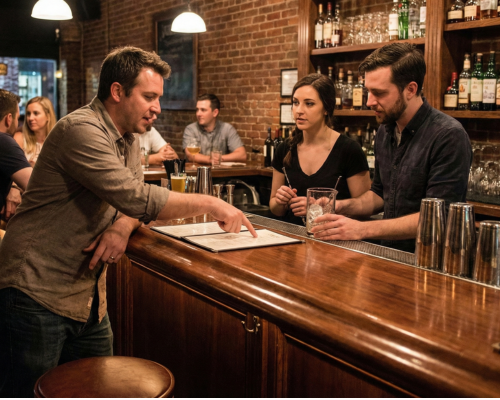 Bartender using Qikbite POS at the counter