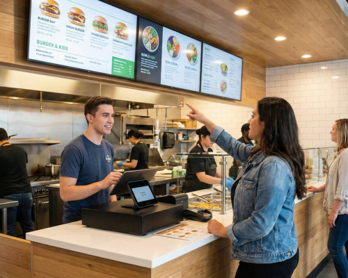 Cashier using Qikbite POS for a takeaway order