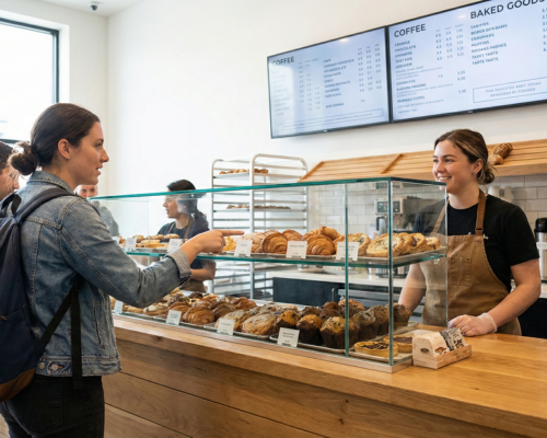 Cashier using Qikbite POS in a bakery