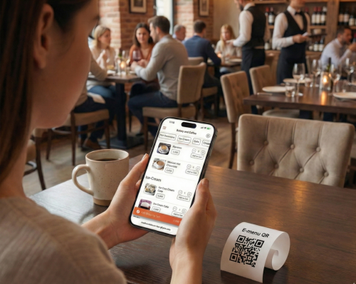 Guests scanning a QR code at a restaurant table