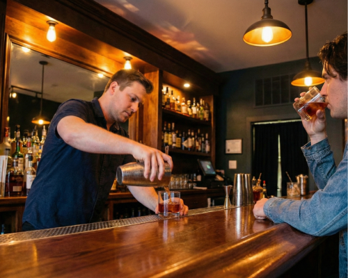 Bartender pouring a beer from the tap